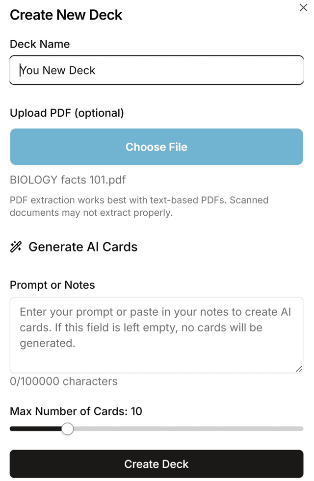 Flashcard interface with navigation options